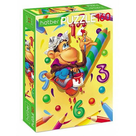 картинка Пазлы " Hatber " 160элементов ECO Забавная обезьянка 22*33см, картонная упаковка