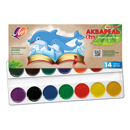 картинка Краски акварельные без кисти ZOO 14цв " Луч " медовые, пластиковая палета, картонная упаковка