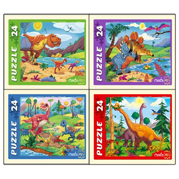 картинка Пазлы " Рыжий кот "  24элемента Динозавры 17,5*13см, 4 дизайна, картонная упаковка 9*6,5*2,5см
