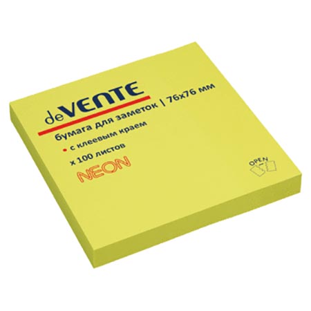 картинка Блок самоклеящийся (стикеры) 76*76мм 100л неон, зеленый " deVente "
