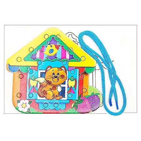 картинка Раскраска-шнуровка " Антураж " А5 1л Домик, шнуровка- 15*8см, пакет, европодвес