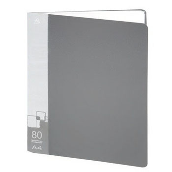 картинка Папка 80файлов " Бюрократ " А4 серый , пластик 0,8мм,торцевой карман с бумажной вставкой