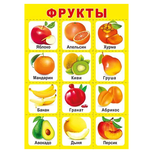 картинка Плакат " Мир поздравлений " 409 А4 Фрукты, мелованный картон 190г/м2, без отделки