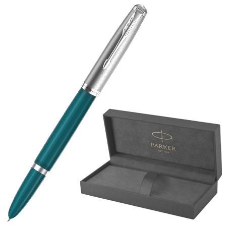 картинка Ручка подарочная перьевая " Parker " 51 Core Teal Blue CT, 2 картриджа: синий и черный, цвет корпуса-бирюзовый/серебристый, подарочная упаковка