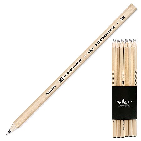 картинка Карандаш ч/гр " ВКФ " Инженер 6М (6B) шестигранный, деревянный, заточенный, картонная упаковка