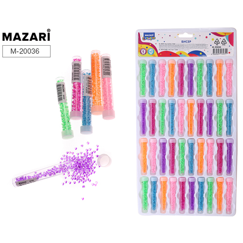 картинка Набор бисера " Mazari " 6цв*7г 3мм, круглый, 40 колб, цвет ассорти, блистер, европодвес