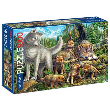 картинка Пазлы " Hatber " 1000элементов Premium Семья волков 68*45см, картонная упаковка