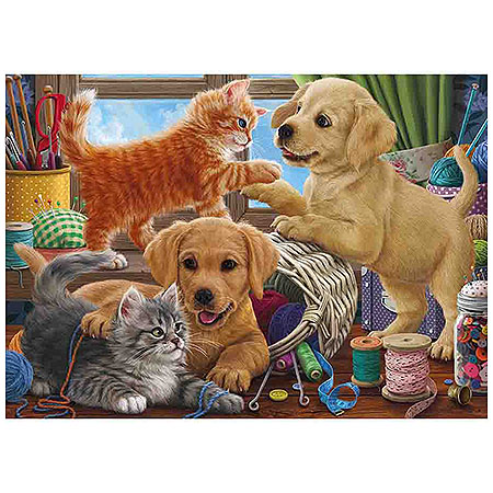 картинка Пазлы " TOPpuzzle " 500элементов Пушистые помощники 48,5*34,5см, картонная упаковка 15,2*19,2*6,8см