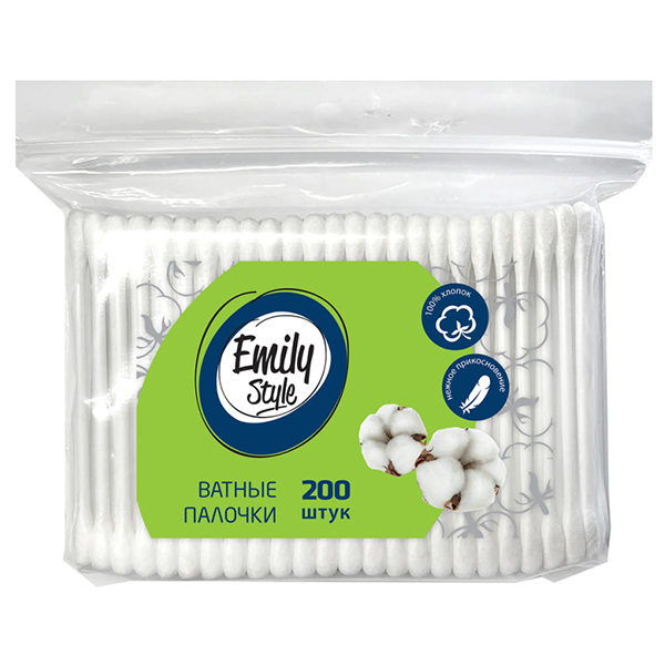 картинка Ватные палочки 200шт " Emily Style " полиэтиленовый пакет