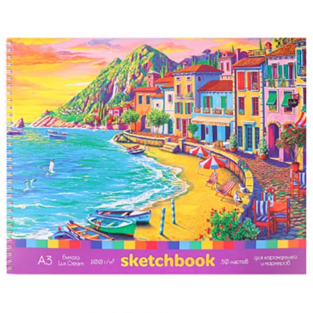 картинка Скетчбук, тонированный блок 100г/м2, А3, 30л, спираль, без линовки, обложка- мелованный картон, жесткая подложка, " Миленд " Побережье
