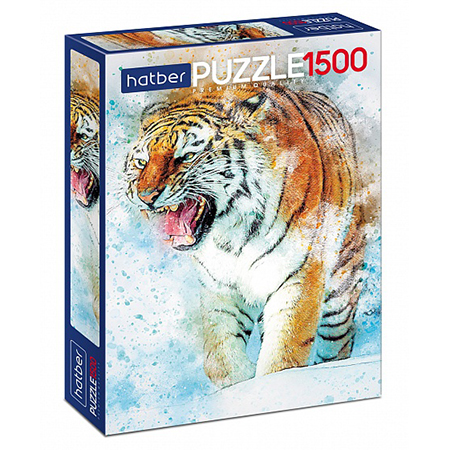 картинка Пазлы " Hatber " 1500элементов Premium Ярость тигра 58*83см, картонная упаковка