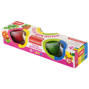 картинка Тесто для лепки " Lori " Пластишка Набор №8 4цв по 80гр в малой пластиковой банке с крышкой