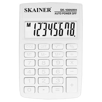 картинка Калькулятор карманный 8 разрядов " Skainer " SK-108NWH, 58*88*10мм, батарея, белый