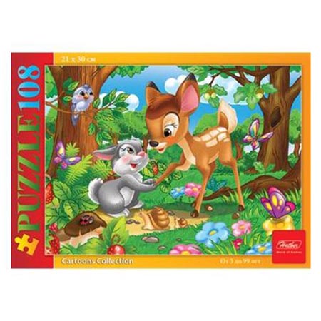 картинка Пазлы " Hatber " 108элементов Олененок и зайчонок 30*21см, картонная упаковка