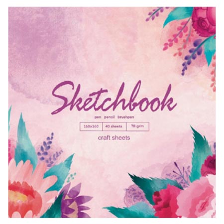 картинка Скетчбук, крафт-бумага 78г/м2, 160*160мм, 40л, спираль, без линовки, обложка - мелованный картон, лен, жесткая подложка, " Миленд " Цветы