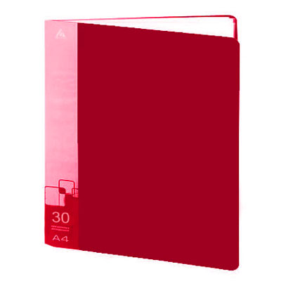 картинка Папка 30файлов " Бюрократ " А4 красный, пластик 0,65мм, торцевой карман с бумажной вставкой