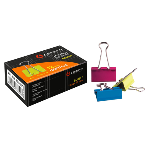 картинка Зажимы " Lamark " цветные неон 19мм 12шт/уп