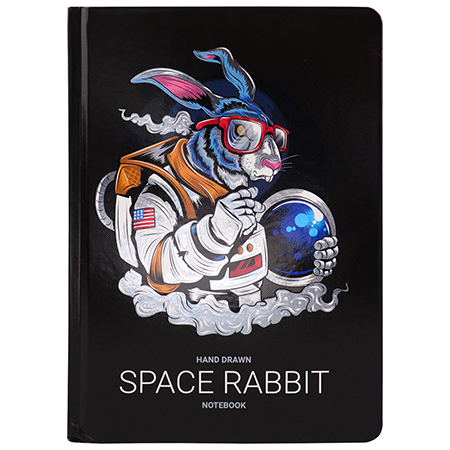 картинка Записная книжка А5 7БЦ 80л " Миленд " Space rabbit, сшивка, обложка - мягкая c холодной фольгой, твин-лак, твердый переплет