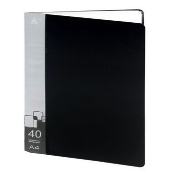 картинка Папка 40файлов " Бюрократ " А4 черный, пластик 0,65мм, торцевой карман с бумажной вставкой
