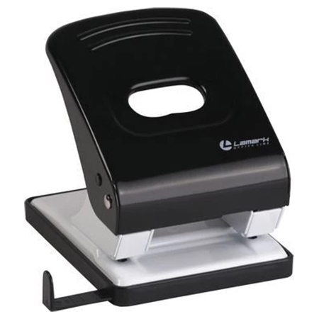 картинка Дырокол на 40л " Lamark " Mettallic металлический, встроенная линейка, черный