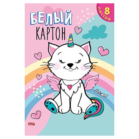 картинка Картон белый А4 8л " Проф-Пресс " Необычный котик, склейка