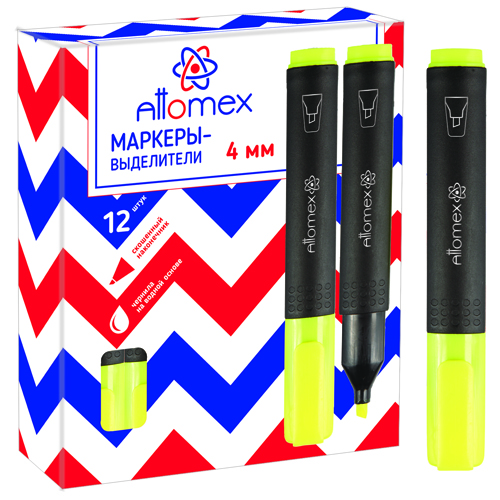 картинка Текстовыделитель 1-4мм, желтый " Attomex " картонная упаковка