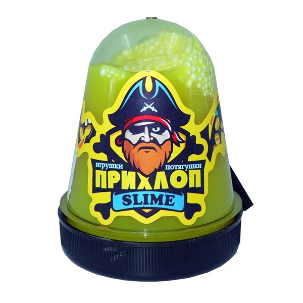 картинка Слайм " Прихлоп " Флуоресцентный, с шариками, желтый, капсула, 130гр