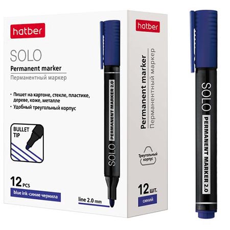 картинка Маркер " Hatber " Solo синий 2мм пулевидный наконечник перманентный