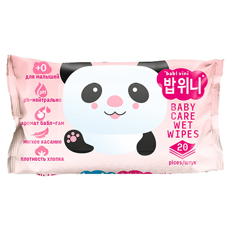 картинка Салфетки влажные детские  20шт " BablVini " Bamboo Line Панда