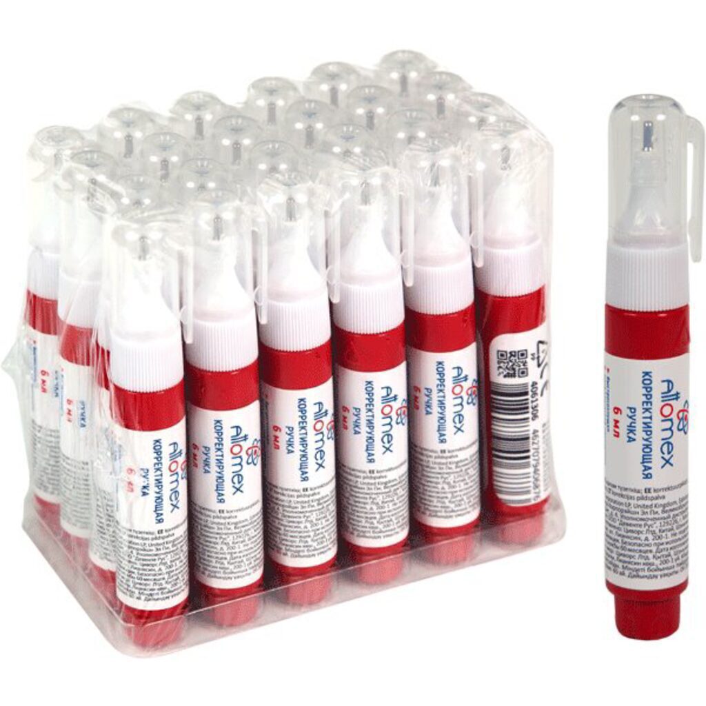 картинка Корректирующая ручка " Attomex " 6мл, металлический наконечник, на спиртовой основе, морозоустойчивая, быстросохнущая, пластиковый поддон