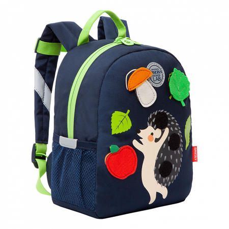 картинка Рюкзак " Grizzly " 20*26*10см синий, 1 отделения, укрепленная спинка, боковые карманы из сетки, ручка-петля, нагрудная стяжка-фиксатор со свистком, светоотражающие элементы с четырех сторон