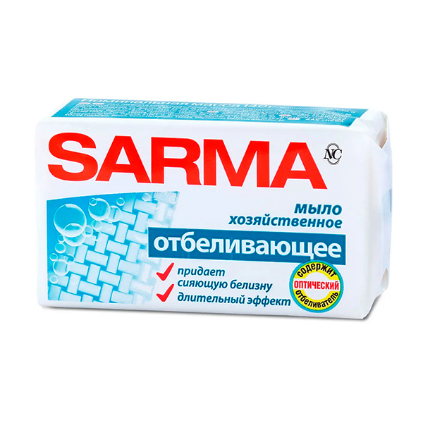 картинка Мыло хозяйственное 140гр " Sarma " отбеливающее