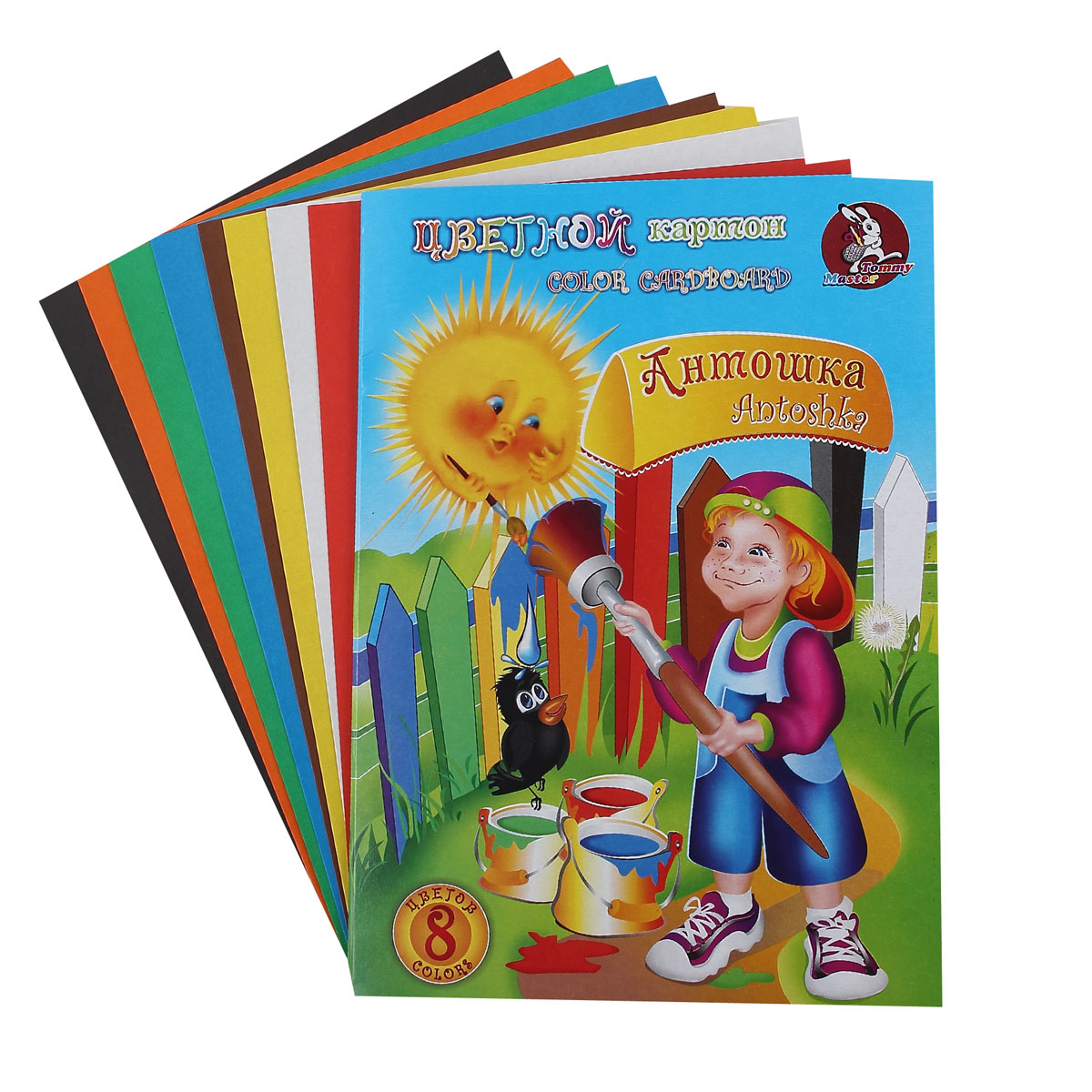 картинка Картон цветной А4 8л 8цв " Лилия Холдинг " Антошка, в папке