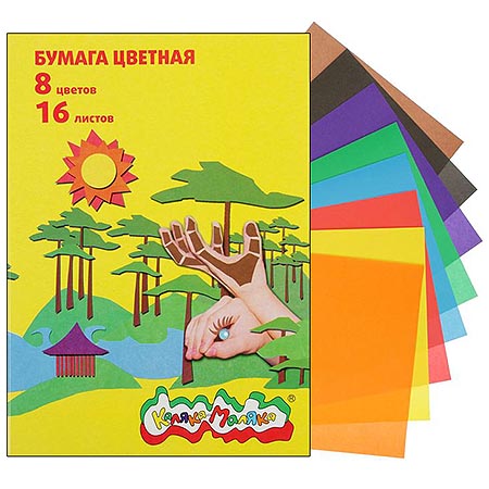 картинка Бумага цветная А4 16л 8цв " Каляка-Маляка ", линейка, в папке