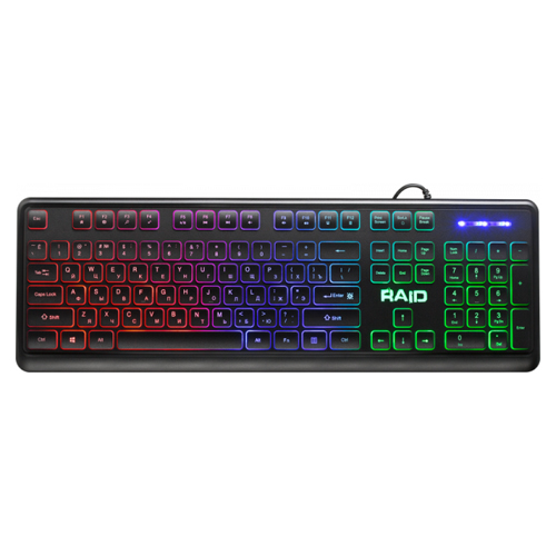 картинка Клавиатура " Defender " Raid GK-778DL черная, мембранная, проводное подключение USB, 1,5м, RGB-подсветка