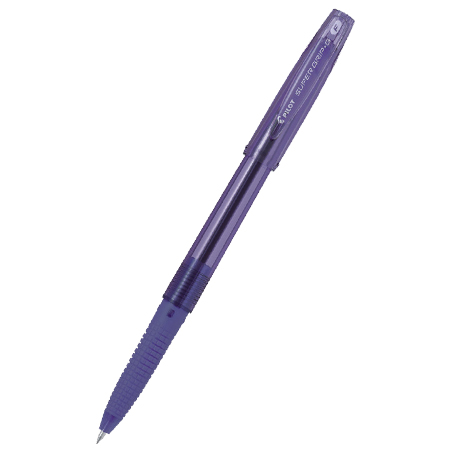 картинка Ручка шариковая " Pilot " Super Grip G" фиолетовая 0,7мм, толщина письма 0,22мм, резиновый держатель, чернила на масляной основе, прозрачный корпус, картонная упаковка