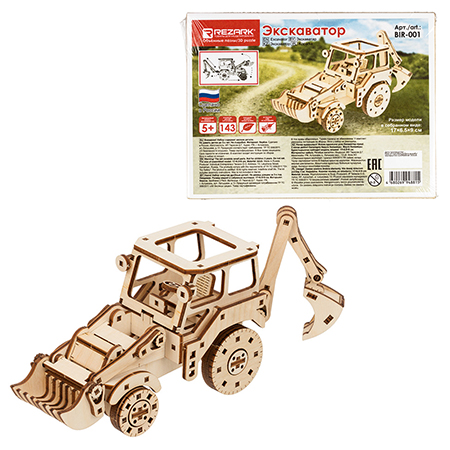 картинка Модель из дерева " Rezark " Экскаватор, состав набора: 143 детали, размер модели: 17*6,5*9см
