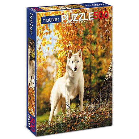 картинка Пазлы " Hatber " 500элементов Premium Собака Хаски 34*46см, картонная упаковка