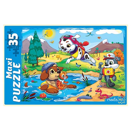 картинка Пазлы " Рыжий кот " Макси. 35элементов Щенки спасатели 30*21,5см, картонная упаковка 28,5*19*3,5см
