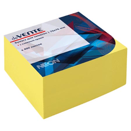 картинка Блок самоклеящийся (стикеры) 76*76мм 400л неон, желтый " deVente "