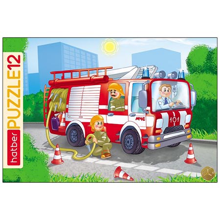 картинка Пазлы " Hatber "  12элементов Пожарная машина 20*30см, в рамке, картонная упаковка
