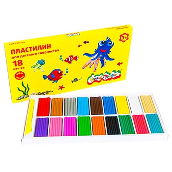 картинка Пластилин " Каляка-Маляка " 18цв 270г со стеком, не прилипает к рукам, не красится, не оставляет масляных пятен, пластиковый пенал в картонной упаковке