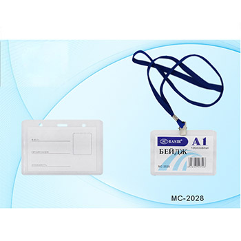картинка Бейдж " Basir " 100*68мм на шнурке прозрачный пластиковый с прищепкой