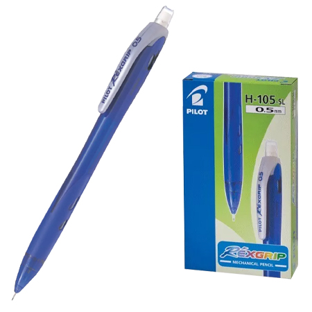 картинка Карандаш механический " Pilot " Rex Grip 0,5мм синий корпус, резиновый держатель, серый клип, ластик, картонная упаковка