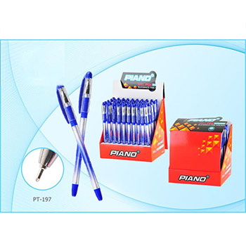 картинка Ручка шариковая " Piano " в дисплее синяя 0,5мм, толщина письма 0,25мм, резиновый держатель, игольчатый пишущий узел, чернила на масляной основе, металлический наконечник, непрозрачный пластиковый корпус