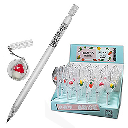 картинка Карандаш механический " KWELT " Овощи 0,5мм прозрачный пластиковый корпус, 3 дизайна, с брелком, шоубокс