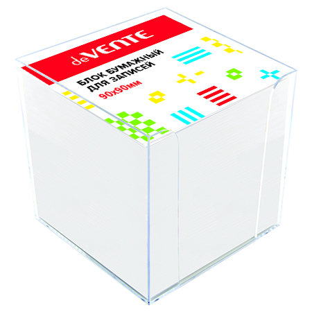 картинка Блок бумаги " deVente " 9*9*9см, белый, непроклеенный, офсет, в прозрачной пластиковой подставке