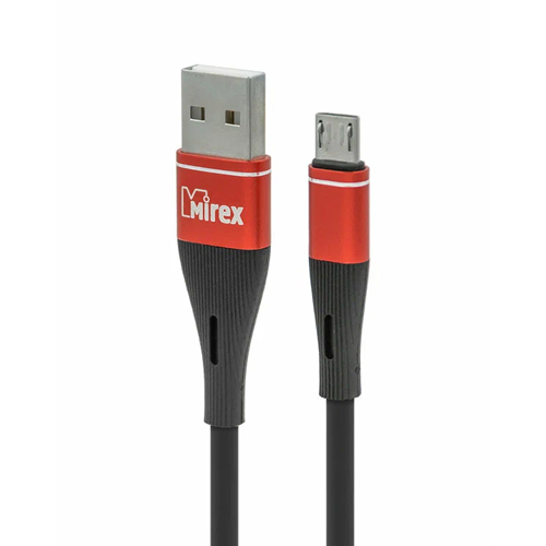 картинка Кабель сетевой USB - micro USB " Mirex " BC-015m чёрно-красный, круглый, 1,2м, 3,0А, силикон