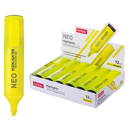 картинка Текстовыделитель 1-5мм, желтый, Neo " Hatber " картонная упаковка