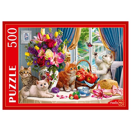 картинка Пазлы " Рыжий кот " 500элементов Пушистые котята в гостиной 48,5*34,5см, картонная упаковка 22,5*32*4,3см